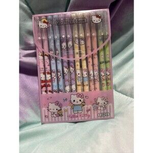 12pc Needle Point Black Ink Pen Kawaii Hello Kitty BRAND NEW ERASABLE